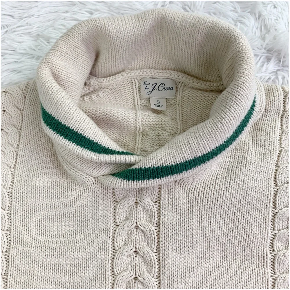 J‎ Crew long sleeve Cotton cable-knit tipped shawl-collar sweater in ivory